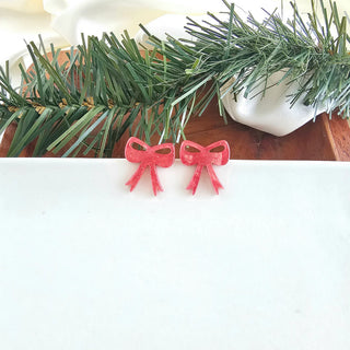 Bow Studs in White Shimmer or Red