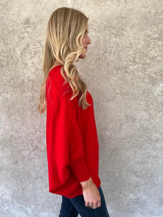 Signature Dolman Sleeve Sweater in Red or Green