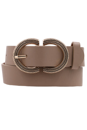 Faux Leather Belt with Textured U Buckle