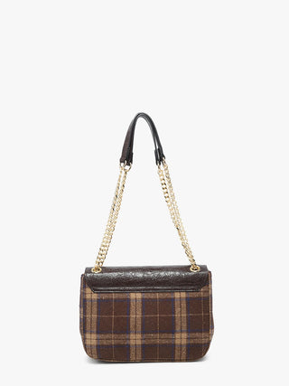 Winter Plaid Shoulder Bag with Adjustable Gold Chain Strap
