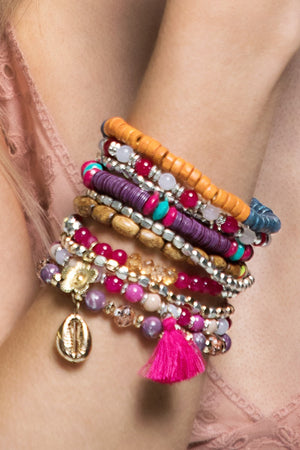 Wood And Glass Boho Bracelet Set