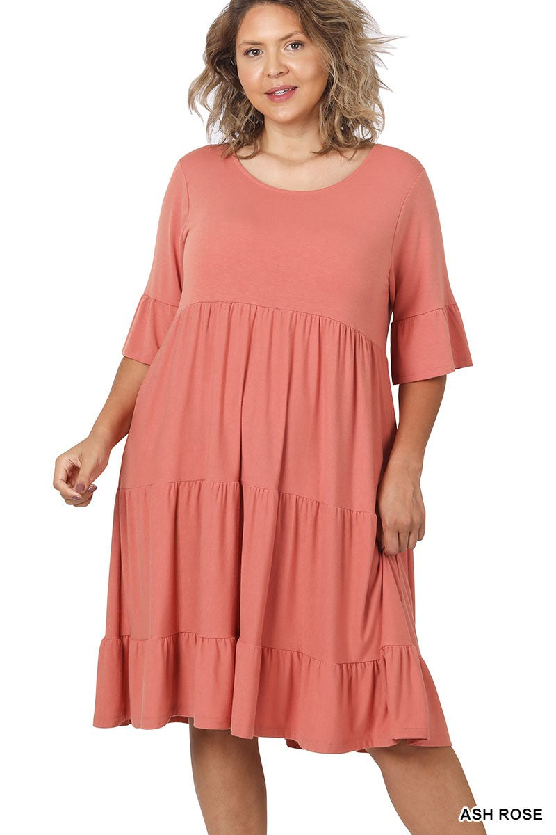 Ruffle Sleeve Tiered Dress in Curvy
