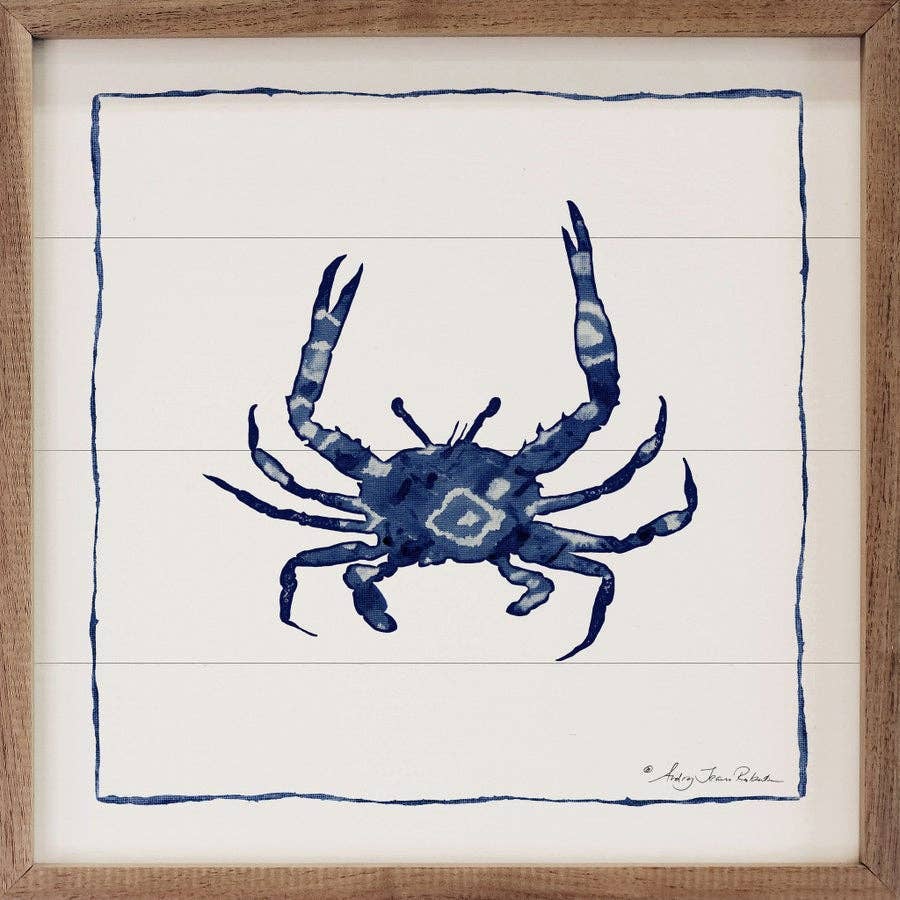 Blue Pattern Crab Wooden Framed Sign
