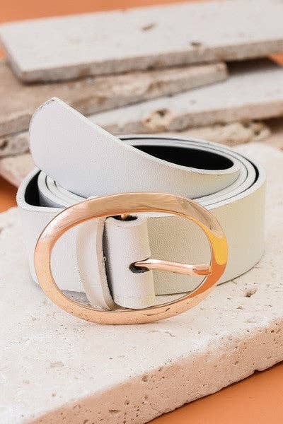 White Leather Oval Buckle Belt