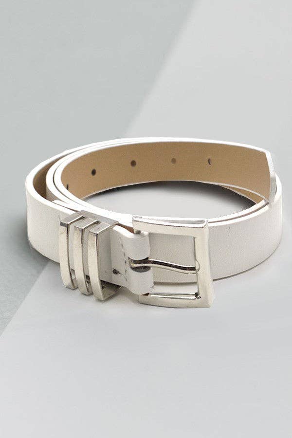 Square Buckle White Leather Belts