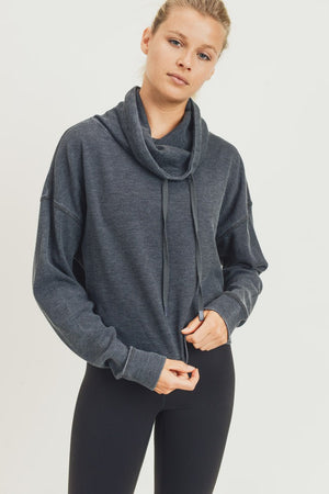 Waffle Knit Cowl Neck Top