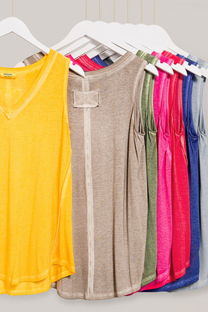 Washed Raw Edge V Neck Tank in Regular and Plus