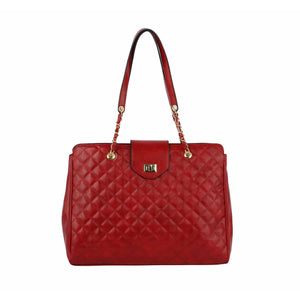 Oversize Quilted Satchel with Trolley Sleeve in Red