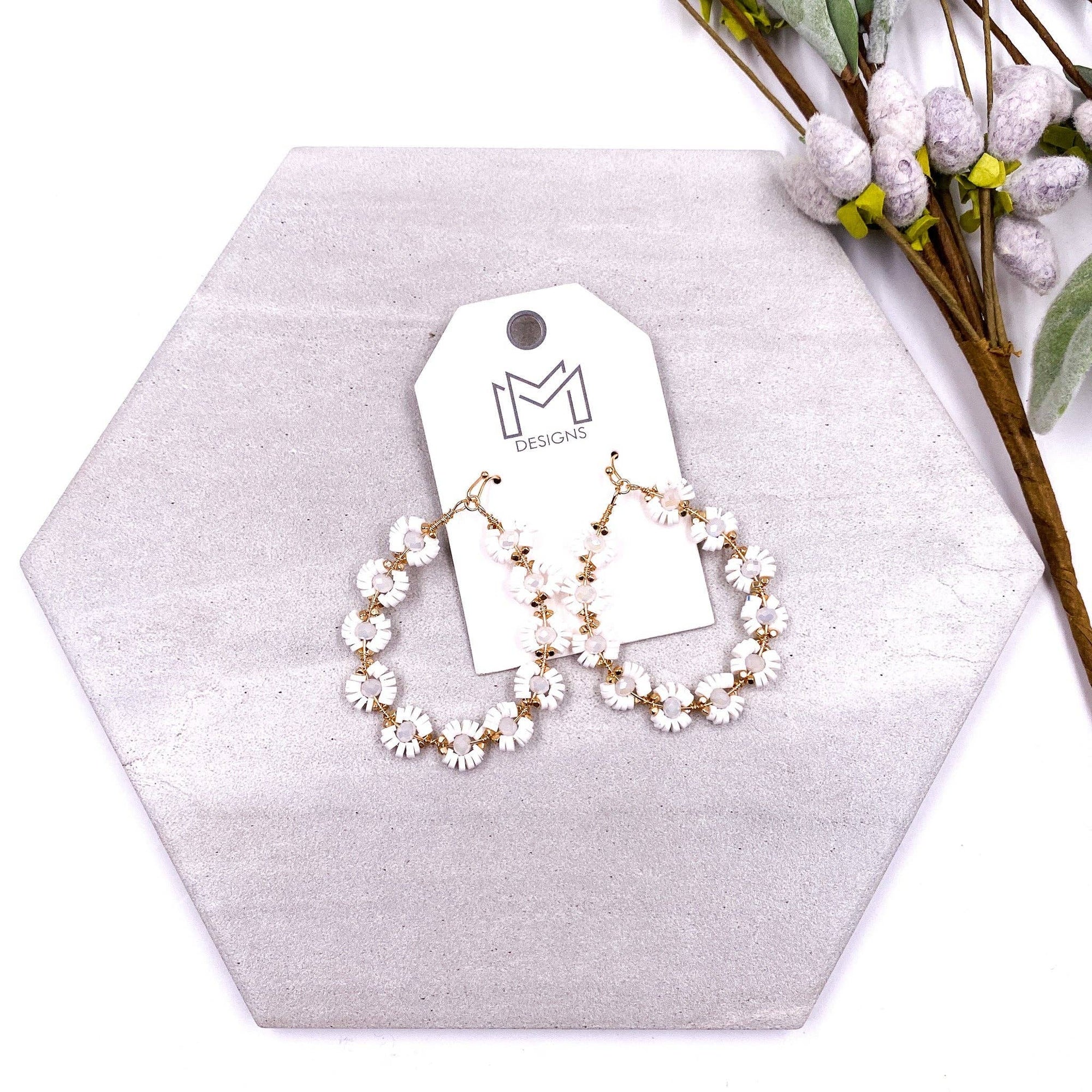 Dani White Beaded Teardrop Earrings
