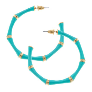 Celeste Enamel Bamboo Hoop Earrings