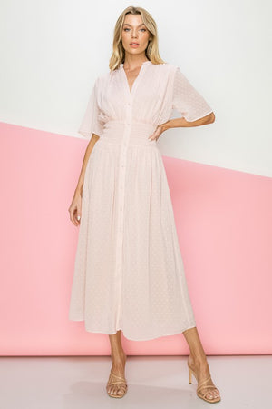 Swiss Dot Midi Dress in Blush