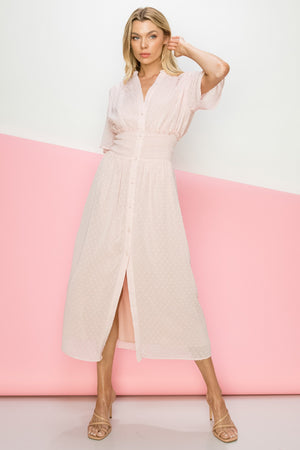 Swiss Dot Midi Dress in Blush