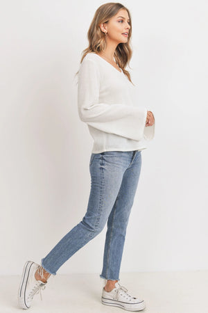 Bell Sleeve Textured Top in Cream