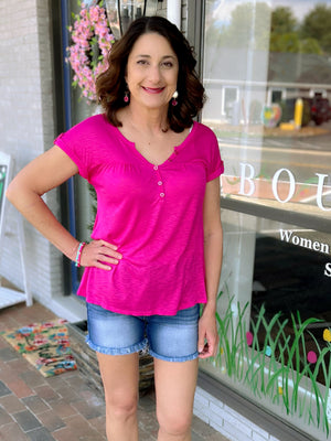 Tab Sleeve Top With Button Detail