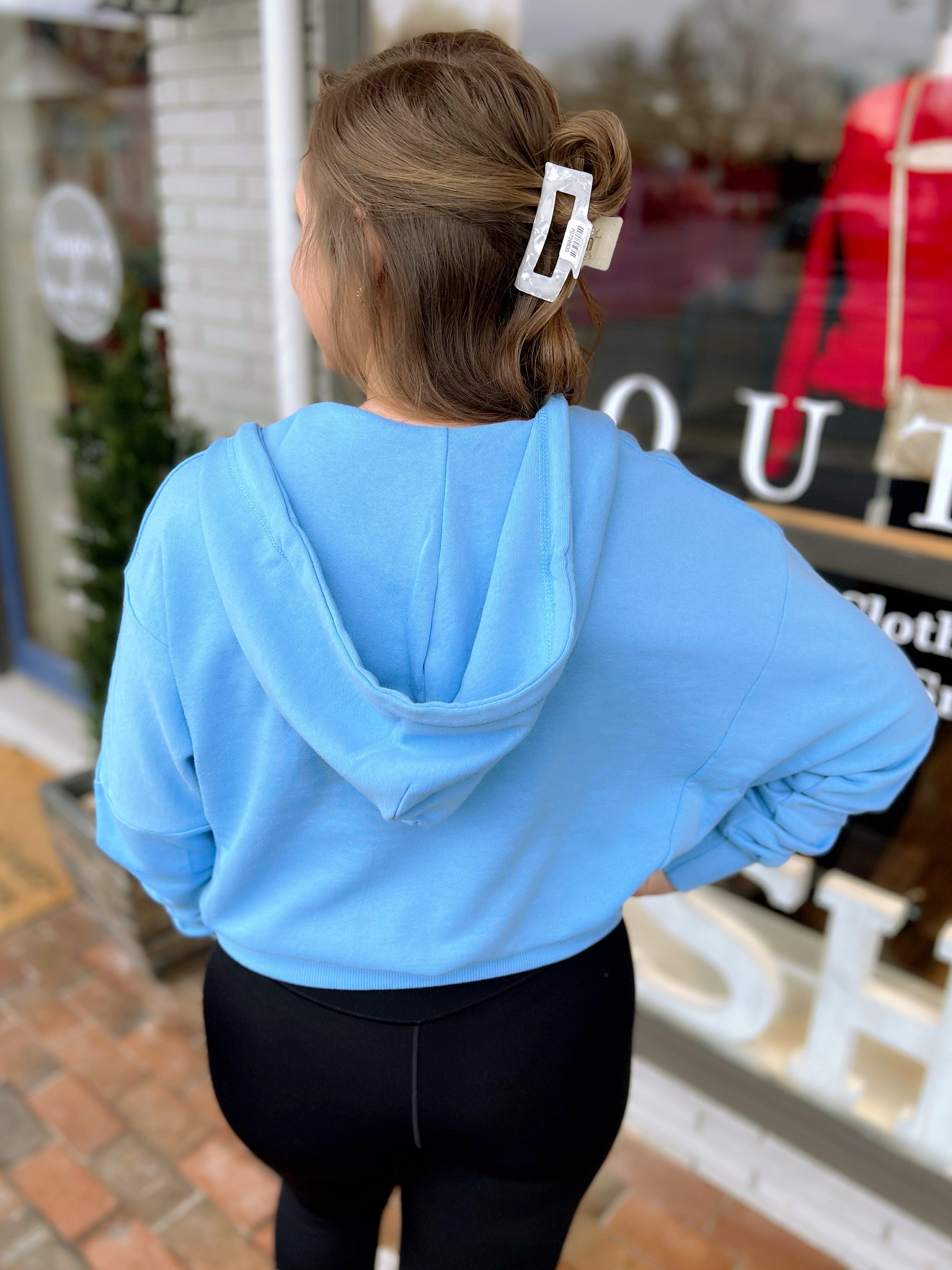 Light Blue Split Neck Hoodie