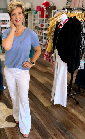 Loose Fit V Neck Pocket Top in Regular and Plus