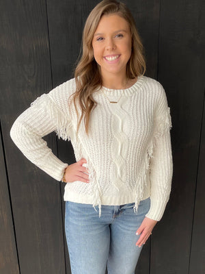 Fringe Sweater in White