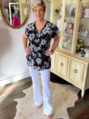 Black Floral Top in Regular and Plus