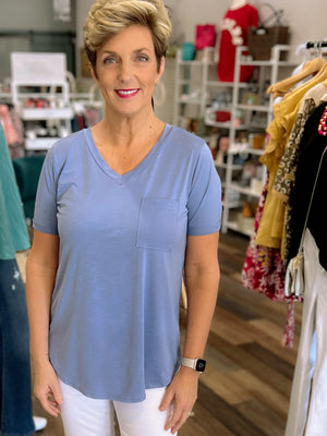 Loose Fit V Neck Pocket Top in Regular and Plus