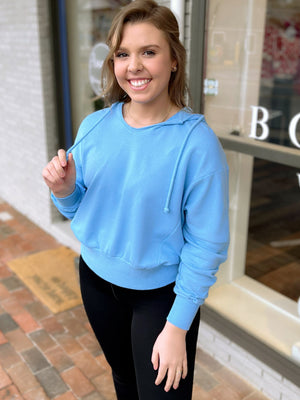 Light Blue Split Neck Hoodie