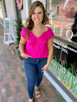Tab Sleeve Top With Button Detail