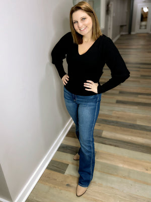 Puff Sleeve Ribbed Sweater Top