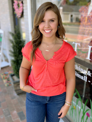 Tab Sleeve Top With Button Detail