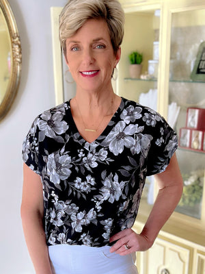 Black Floral Top in Regular and Plus