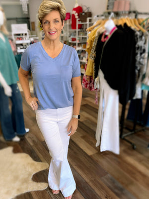 Loose Fit V Neck Pocket Top in Regular and Plus