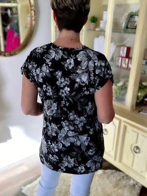 Black Floral Top in Regular and Plus