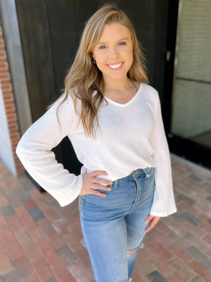 Bell Sleeve Textured Top in Cream