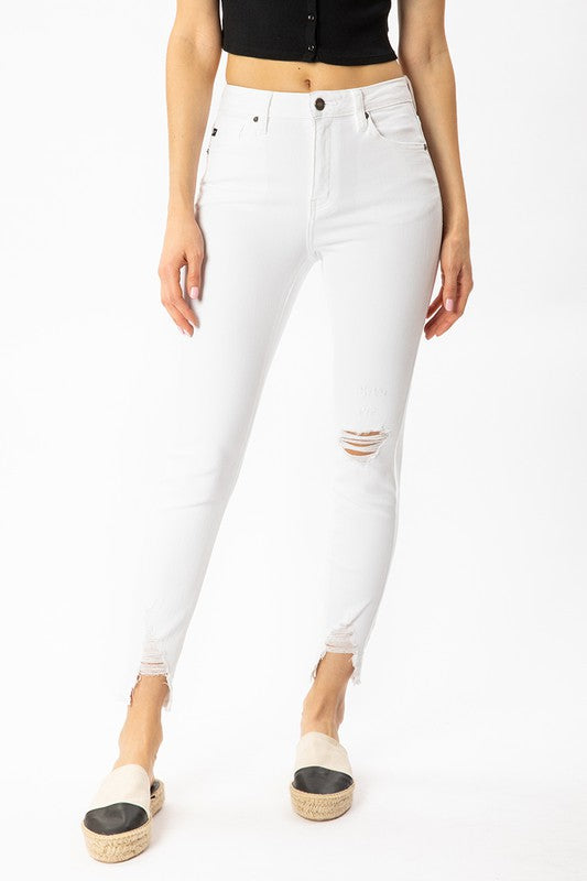 White Distressed Ankle Skinny Jeans