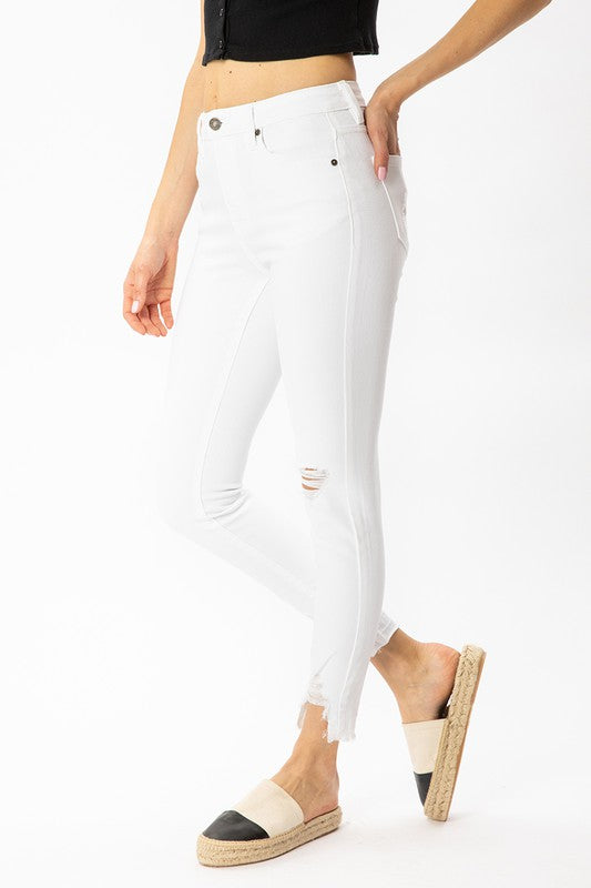 White Distressed Ankle Skinny Jeans