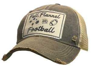 Fall Flannel & Football Distressed Trucker Cap