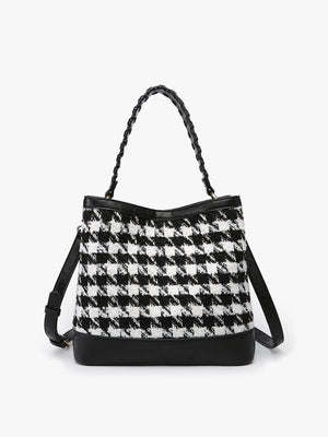 Maude Houndstooth Satchel With Braided Handle