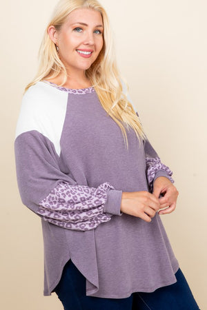 French Terry Animal Balloon Sleeve Top In Curvy