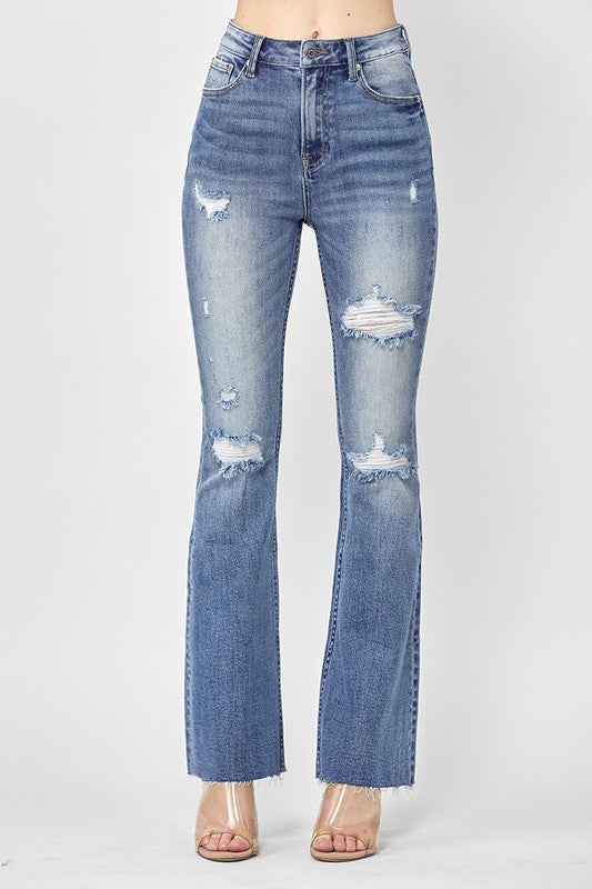 Risen High Rise Distressed Flare In Regular and Curvy