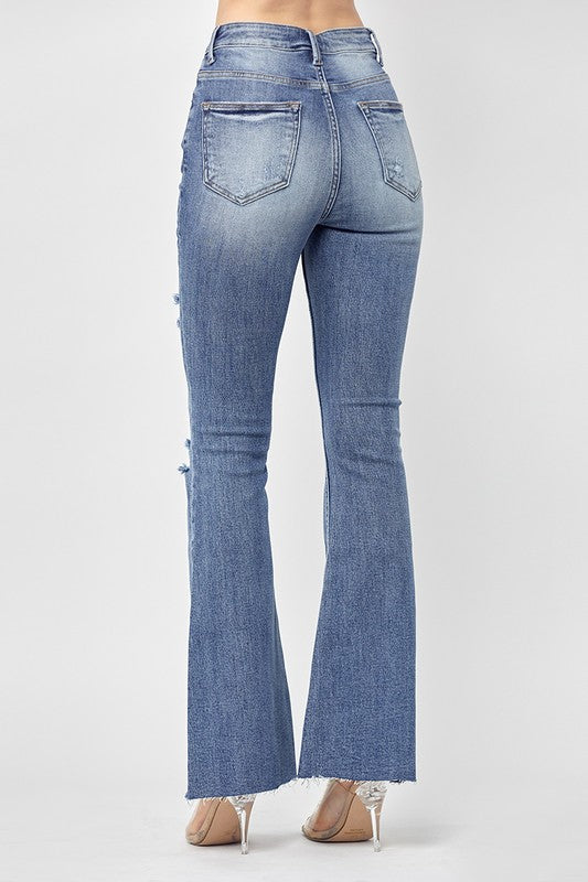 Risen High Rise Distressed Flare In Regular and Curvy