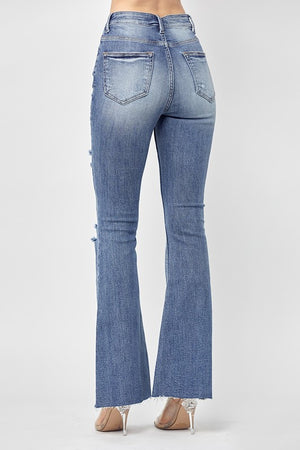 Risen High Rise Distressed Flare In Regular and Curvy